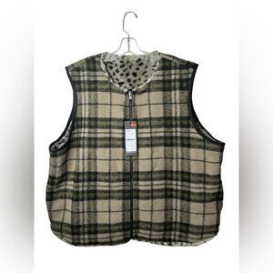 NWT Yesta plaid leopard print reversible outer wear vest size 16w MSRP $177